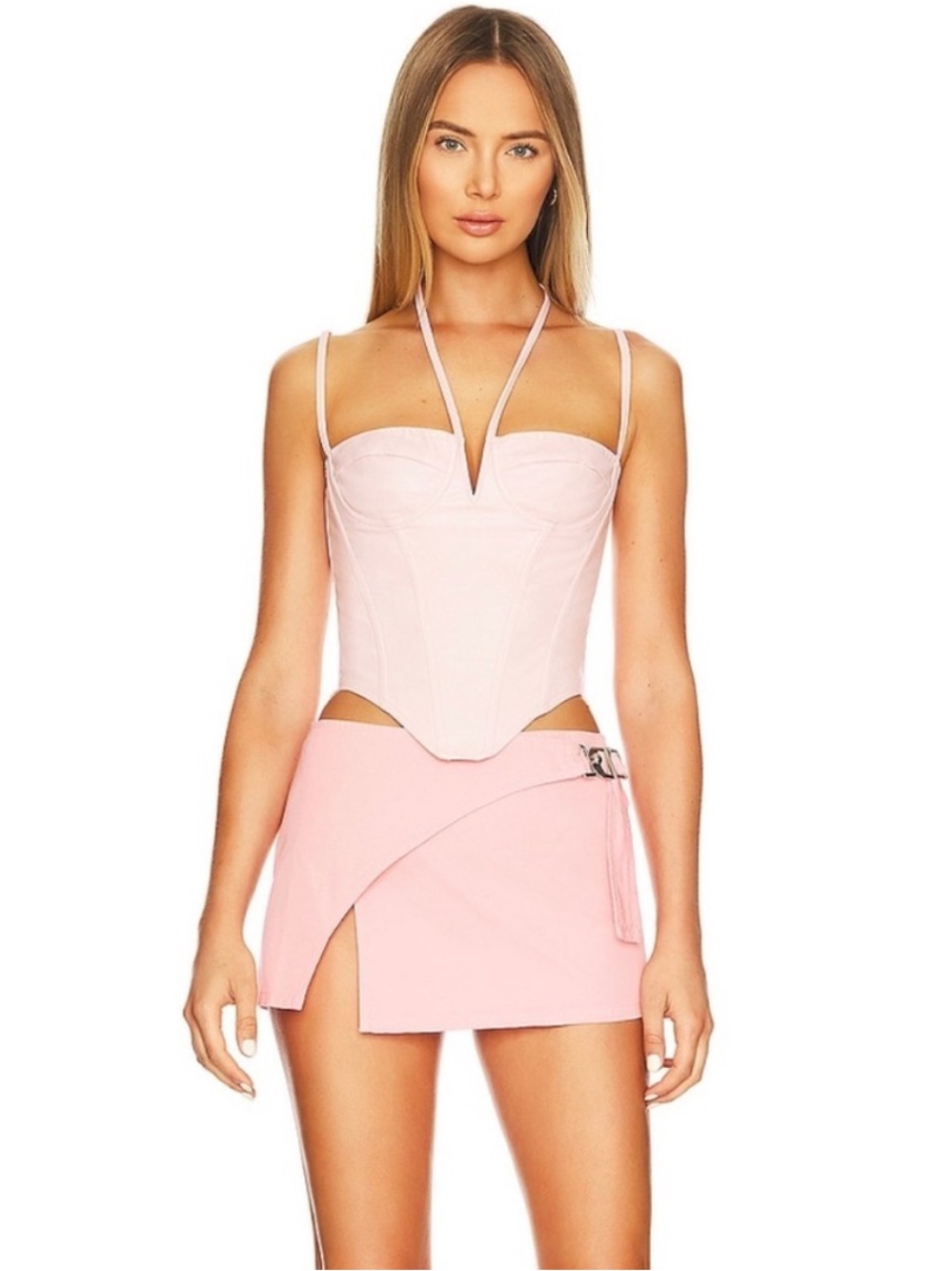 Miaou Aphex Faux Leather Corset Top Light Pink Size Large
